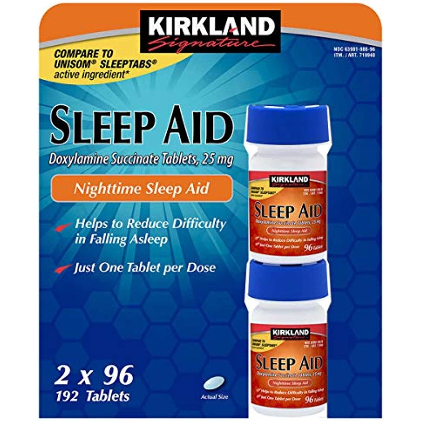 Kirkland Signature Sleep Aid Doxylamine Succinate 25 Mg 4 Bottles X 96 Tabs