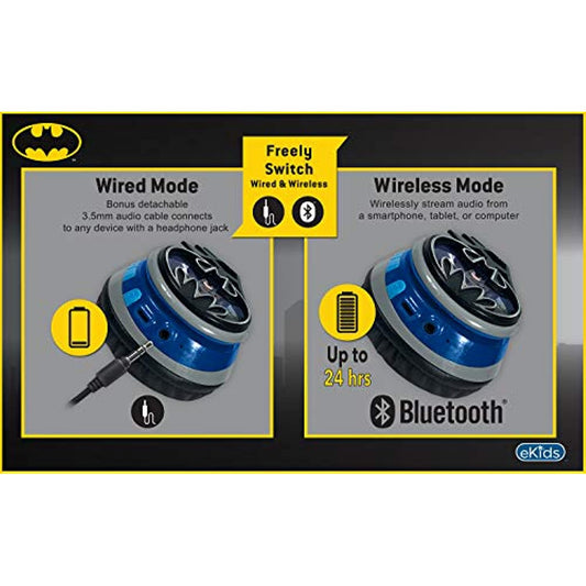 eKids Batman Bluetooth Headphones for Kids, Wireless Headphones with Microphone for Video Call or Zoom Meeting, for Fans of Batman Merchandise and Gifts