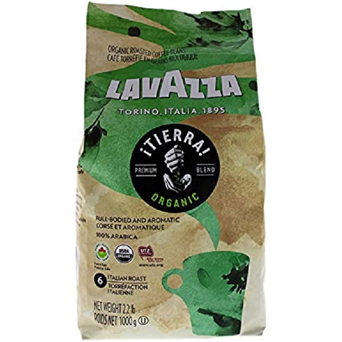 Lavazza Organic �Tierra! Whole Bean Coffee Blend, Light Roast, 2.2 LB (packaging may vary) ,Premium Arabica, USDA Organic, Canada Organic, UTZ & Euro Leaf Organic certified;100% sustainably grown