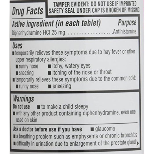 Kirkland Signature Diphenhydramine Hci 25 Mg Allergy Medicine & Antihistaminecompare to Active Ingredient of Benadryl Allergy Generic 1200count, 1count