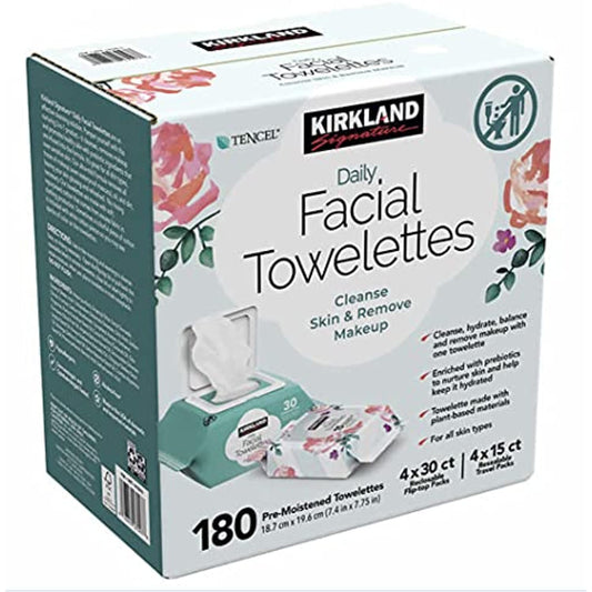 Kirkland Signature Micellar 99% Natural Ultra-Mild Formula with Vitamin E, Hypo Allergenic Paraben/Oil Free Daily Facial Cleansing Towelettes - 180 ct.