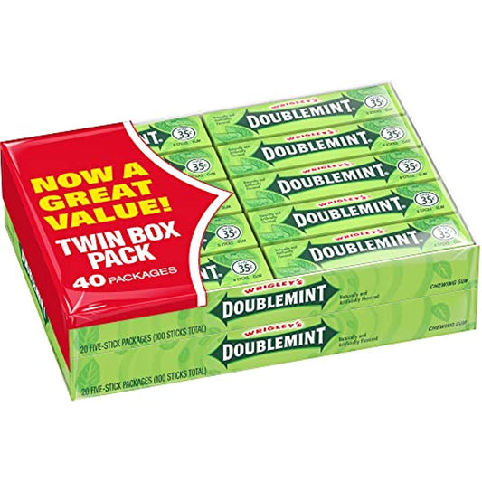 WRIGLEY'S DOUBLEMINT Gum, 5 stick pack (40 Packs)