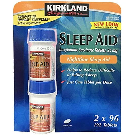 Kirkland Signature Sleep Aid Doxylamine Succinate 25 Mg, 2 pack (192 Tablets)