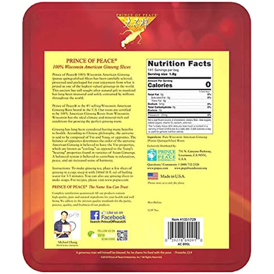 Prince of Peace Pure Ginseng Slices 100% Wisconsin American, 9 Ounce, 255g