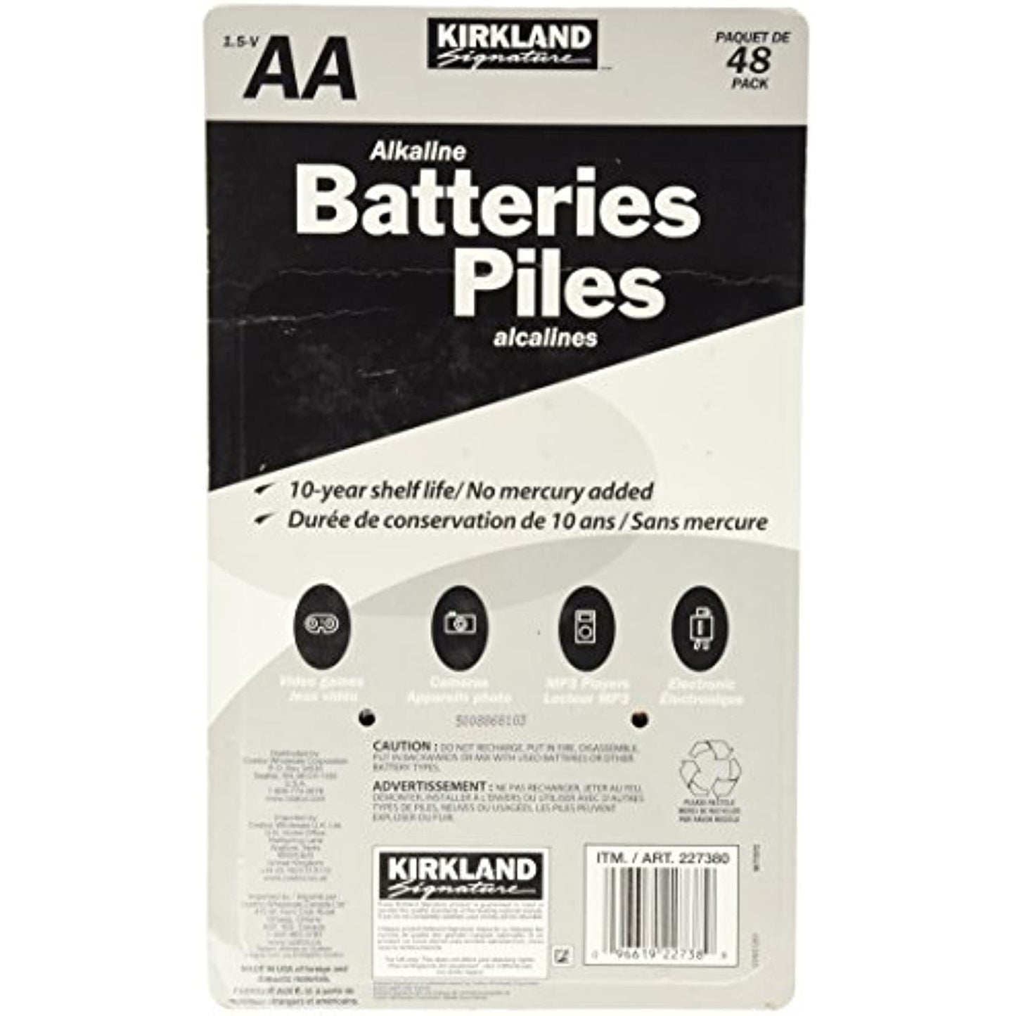 Kirkland Signature AA 1.5V Alkaline Batteries, 48 pack
