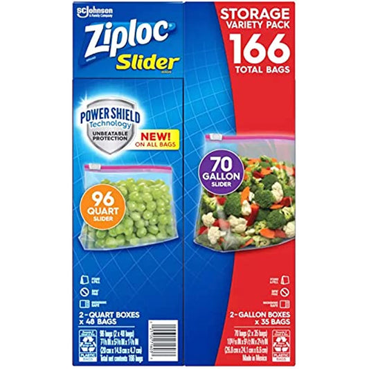 Ziploc Slider Storage Bags 166 Count Variety Pack: Quart (96 ct.), Gallon (70 ct.)