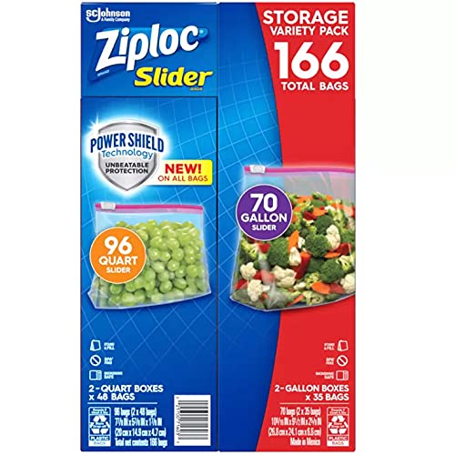 Ziploc Slider Storage Bags 166 Count Variety Pack: Quart (96 ct.), Gallon (70 ct.)