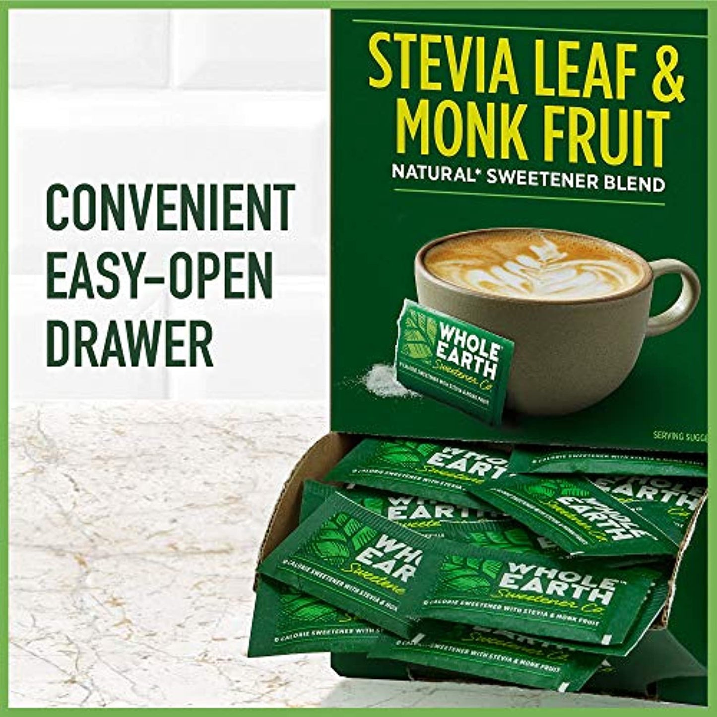 WHOLE EARTH Stevia & Monk Fruit Plant-based Sweetener, 400 Packets