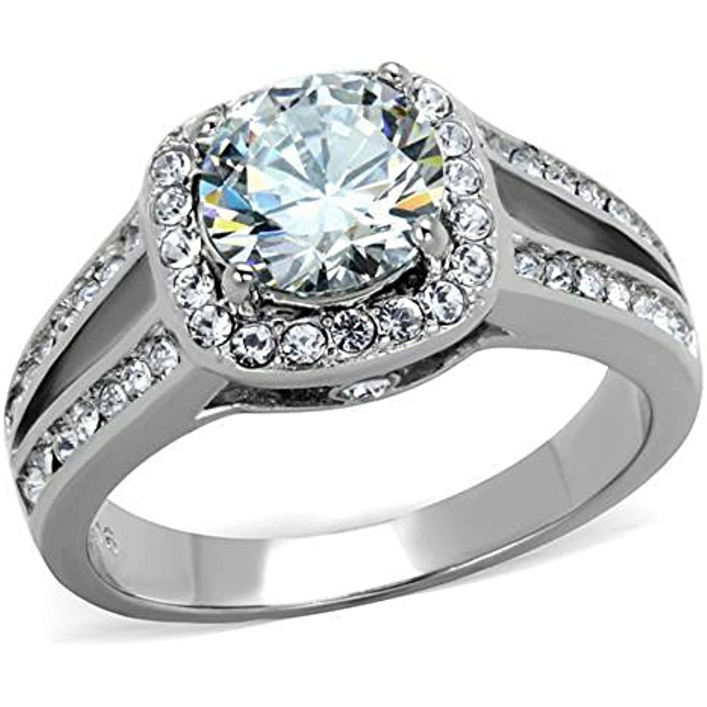 Reliable and Fast 2.95 Ct Halo Round Cut CZ Stainless Steel Engagement Ring Band Women's Size 5-10 (10)