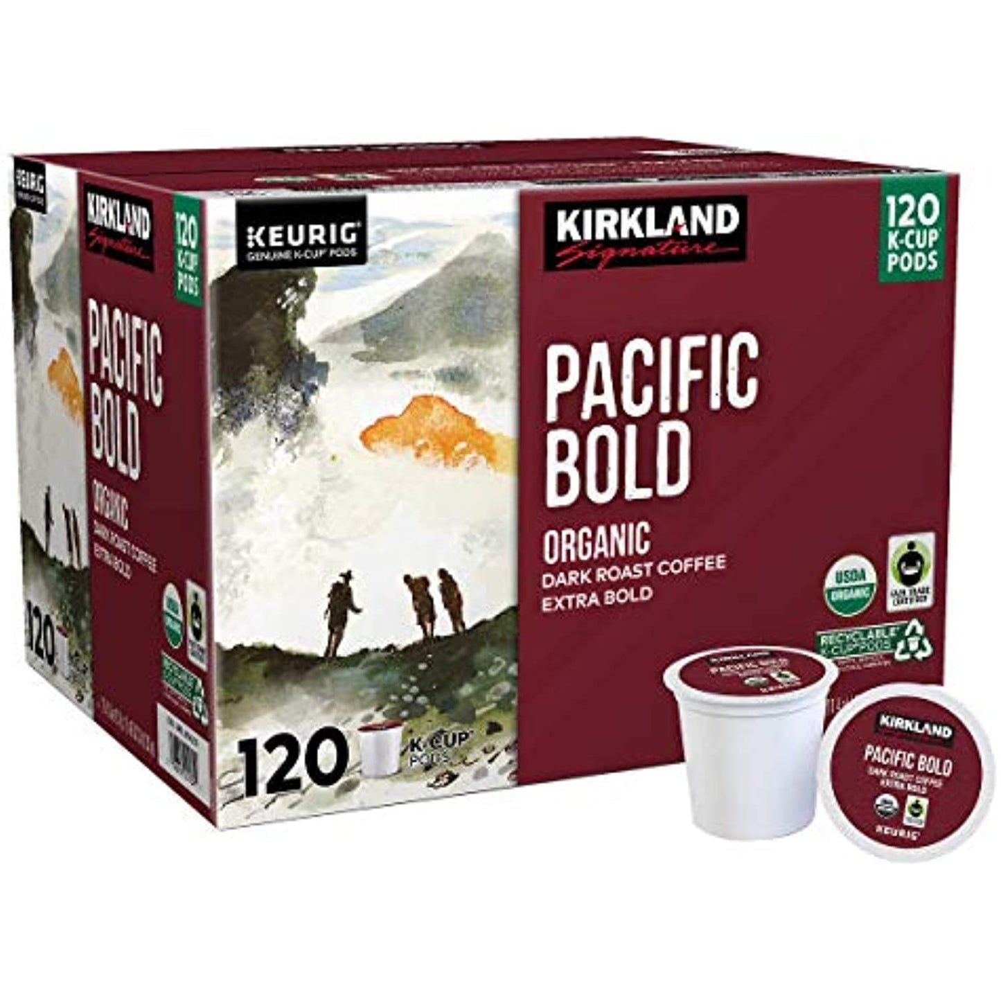 Kirkland Signature Pacific Bold Coffee K Cups, Dark Roast - 119 count, 3 lb box for Keurig