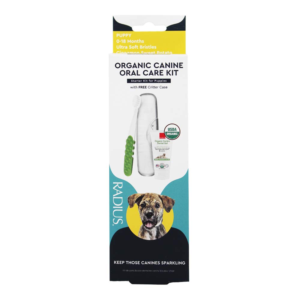 RADIUS USDA Organic Dental Solutions Puppy Kit 1 Unit, 1 Dog Toothbrush & 1 0.8oz Toothpaste, Ultra Soft Bristle & Non Toxic Toothpaste for Dogs, Designed to Clean Teeth, Xylitol Free