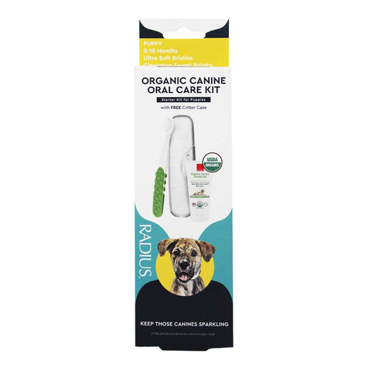 RADIUS USDA Organic Dental Solutions Puppy Kit 1 Unit, 1 Dog Toothbrush & 1 0.8oz Toothpaste, Ultra Soft Bristle & Non Toxic Toothpaste for Dogs, Designed to Clean Teeth, Xylitol Free