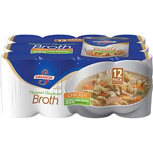 Swanson 100% Natural Goodness 33% Less Sodium Chicken Broth - 12 Cans (14.5 oz)