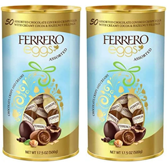 Ferrero Collection Assorted Crispy Eggs - Pack of 2 Tins - 100 Eggs Total - 50 Eggs Per Box - Assorted Cocoa and Hazelnut Chocolate Easter Eggs, 2 Pack (50 Eggs Each)