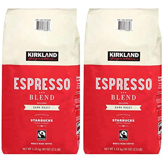 Kirkland Signature Whole Bean Coffee | Roasted by Starbucks | 40 Ounce - 2.5 LBS Espresso Blend, 2 Pack