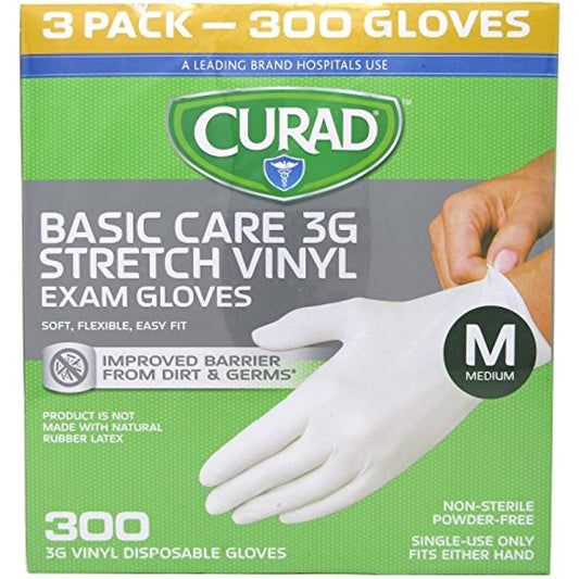 Curad 3G Vinyl Synthetic Powder-Free Exam Glove, Medium, 300 ct
