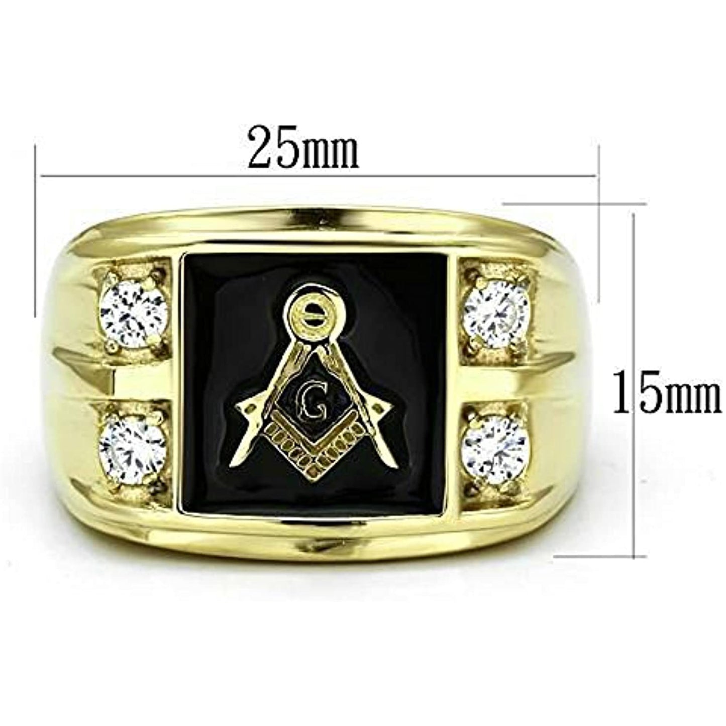 Reliable and Fast Men's 14k IP Gold Stainless Steel AAA CZ Masonic Freemason Ring Band Size 8-14 (8)