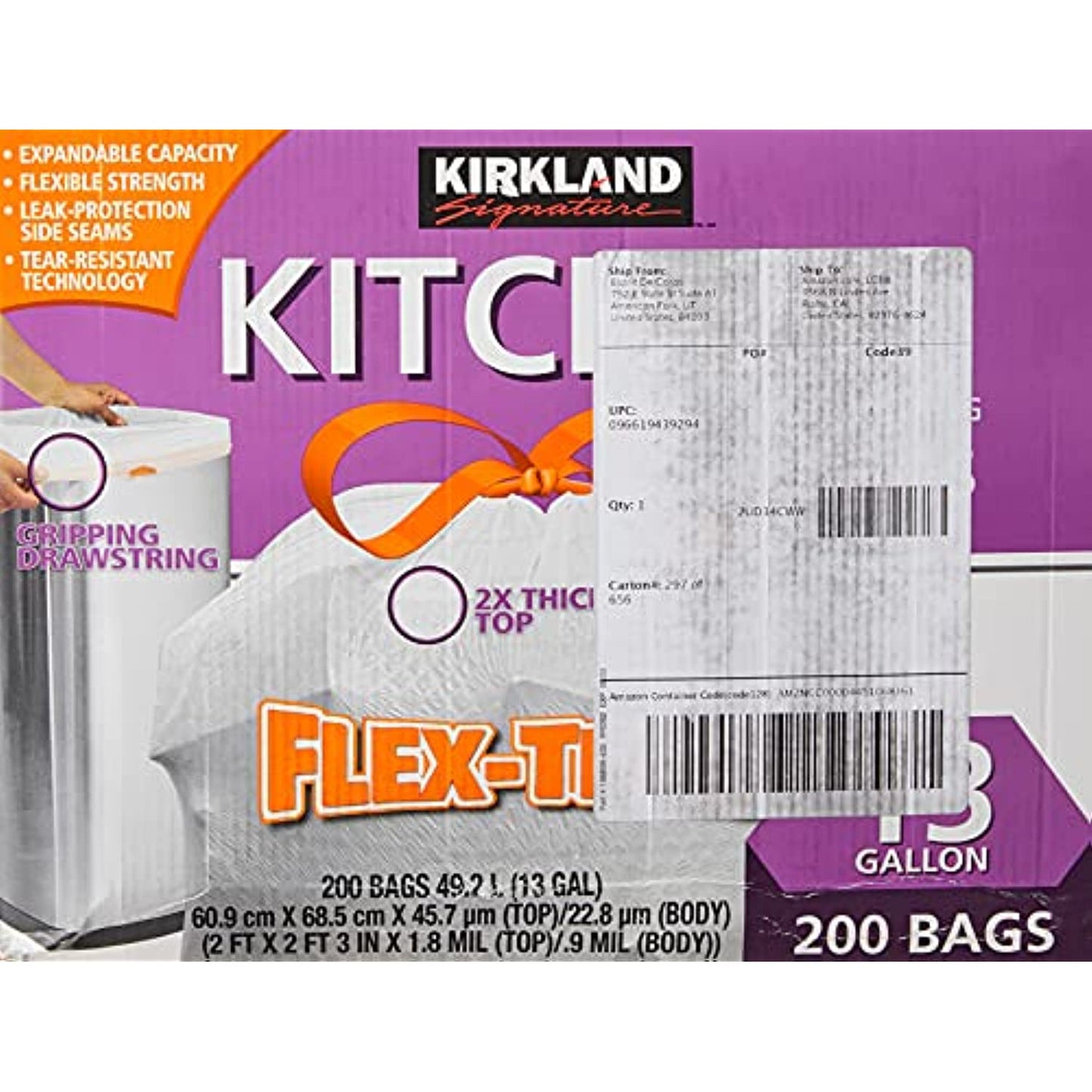 Kirkland Signature Drawstring Kitchen Trash Bags - 13 Gallon - 200 Count