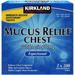 Kirkland Signature Mucus Relief Chest Guaifenesin 400 mg Expectorant, 2 Count (Pack of 1)