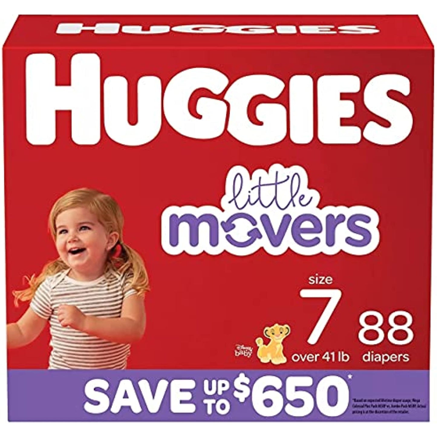 Huggies Little Movers Diapers, Size 7-41+ Pounds (88 Count)