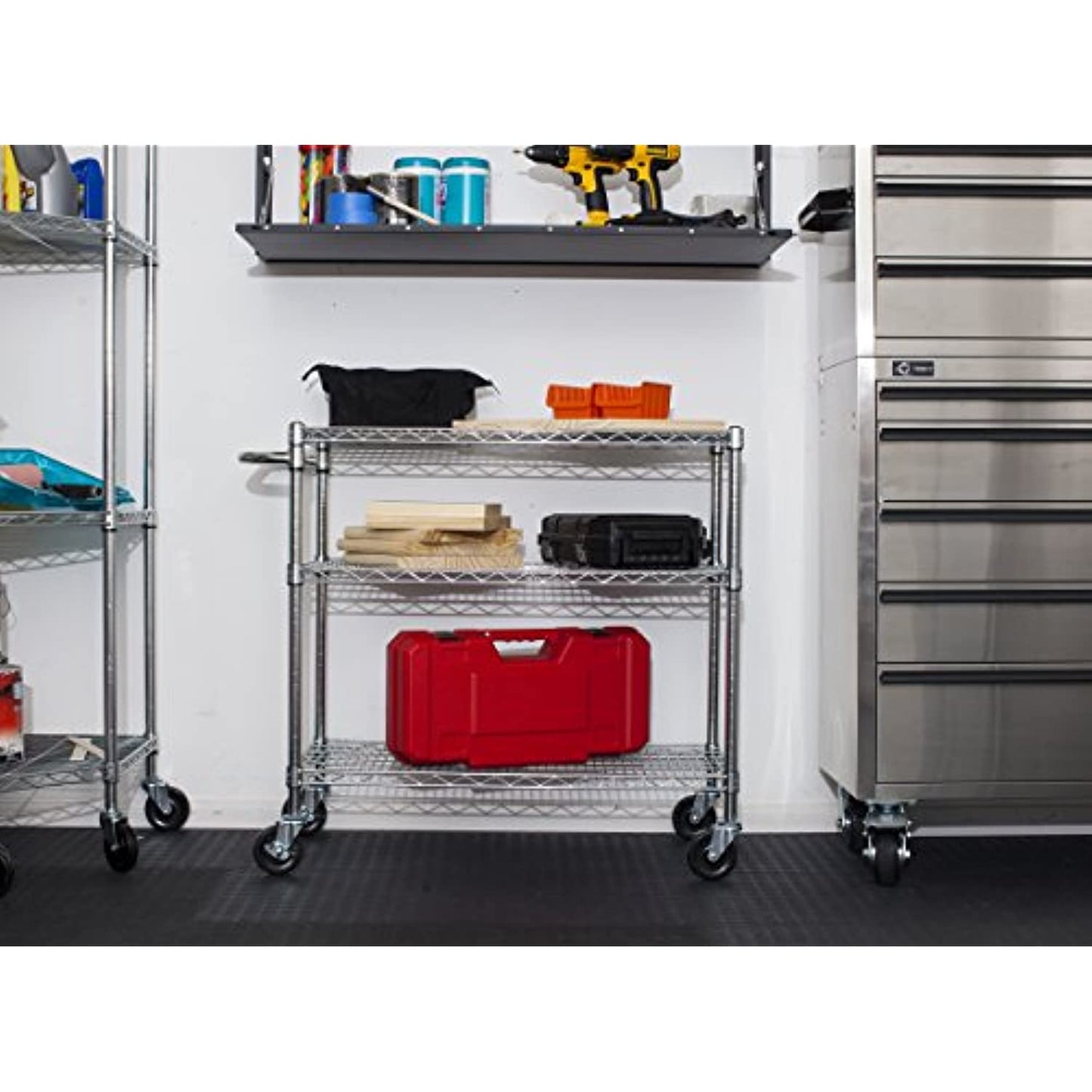 TRINITY EcoStorage Heavy Duty 3 Tier Rolling Cart for Kitchen Organization, Garage Storage, Commercial and Industrial Use, NSF Certified, 800 Pound Capacity, 40.25� by 36� by 18�, Chrome