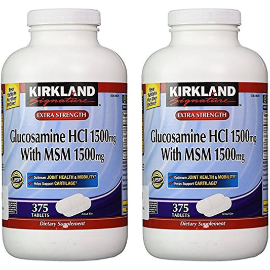 Kirkland Signature Extra Strength Glucosamine HCI 1500mg, With MSM 1500 mg, 375-Count Tablets (Multi Pack of 2)