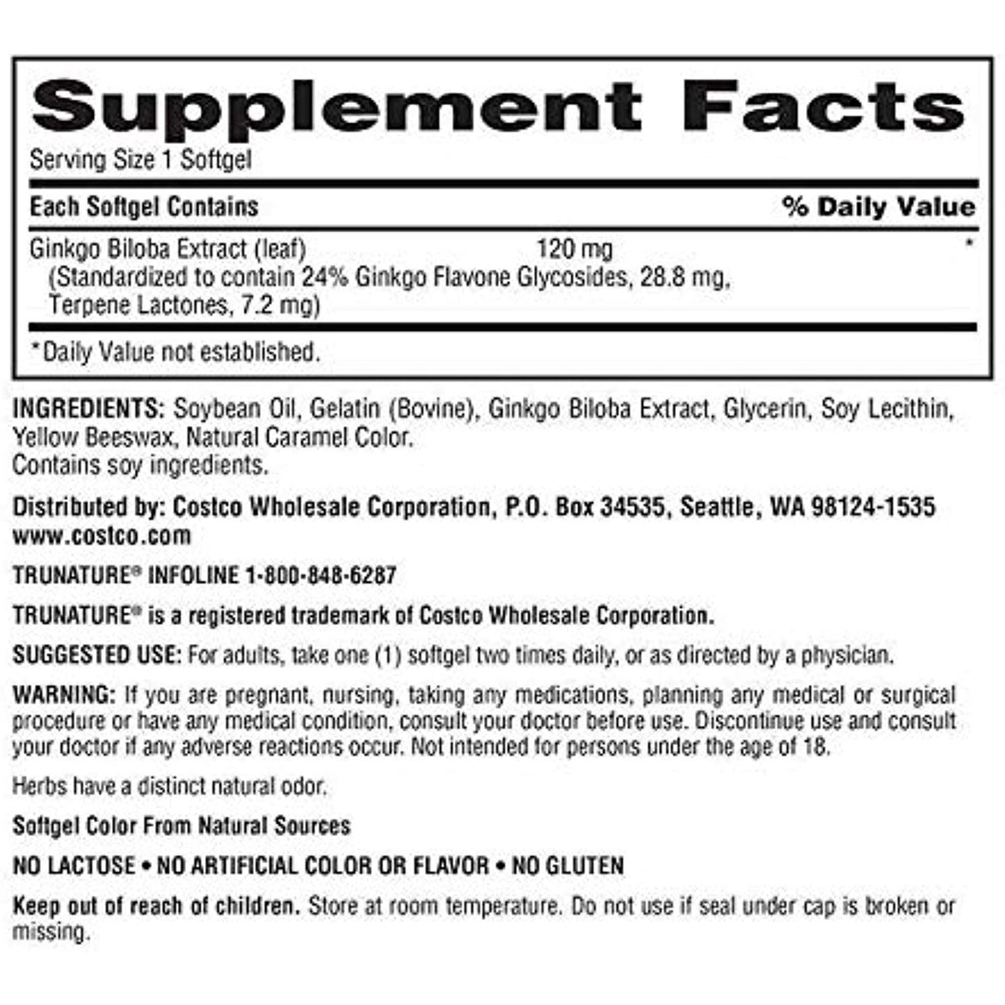 trunature Ginkgo Biloba, 340 Softgels