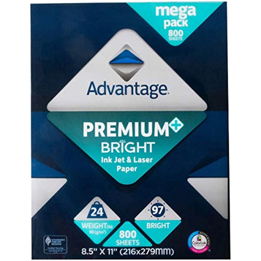 Georgia-Pacific (8.5"x11") 96 Bright, Advantage Premium Bright ColorLok Ink Jet & Laser Printer Paper: Mega Pack - 800 Sheets