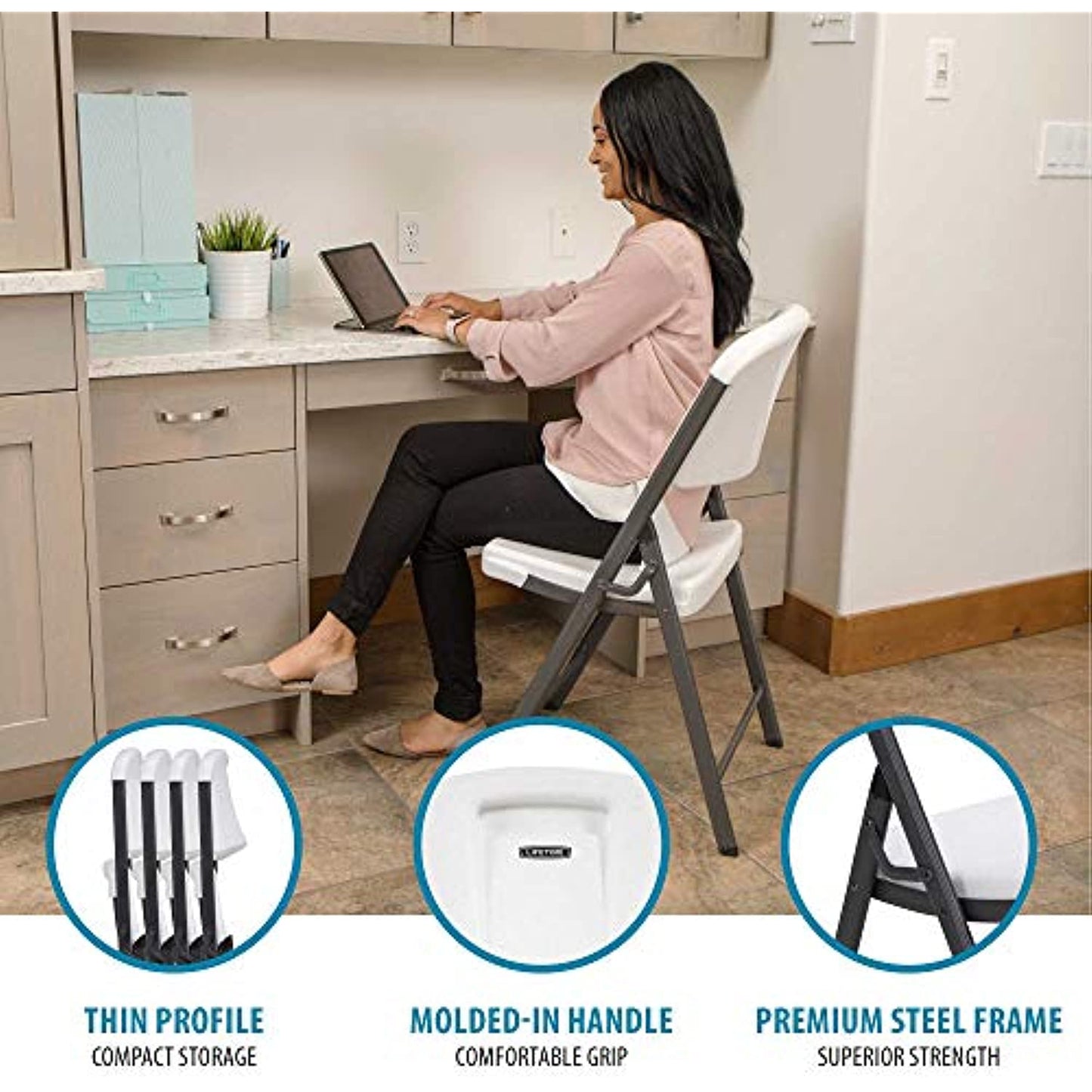 LIFETIME Commercial Grade Folding Chairs, 6 Pack, White Granite
