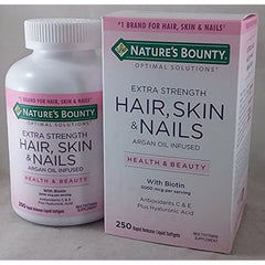 Nature's Bounty Hair Skin and Nails 5000 mcg of Biotin - 250 Coated Tablets Regular & Extra Strength (Extra Strength, Two Bottles Each of 250 Softgels)