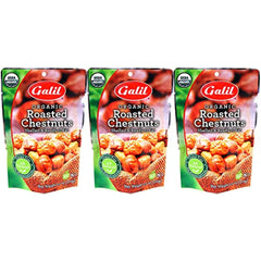 Galil Organic Roasted Chestnuts | Shelled | Ready to Eat Snack | Gluten Free, All Natural, 100% Vegan, No Preservatives | Great for Snacking, Baking, Cooking & Turkey Stuffing | 3.5oz Bags (Pack of 3)