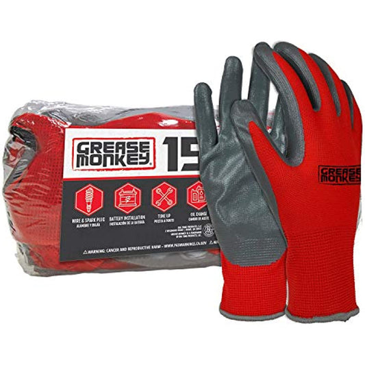 GREASE MONKEY Nitrile Coated Work Gloves - 15 Pairs - Size Large