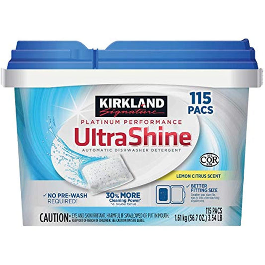 Kirkland Signature UltraShine Dishwasher Detergent Pacs, Lemon Citrus, 115 Ct