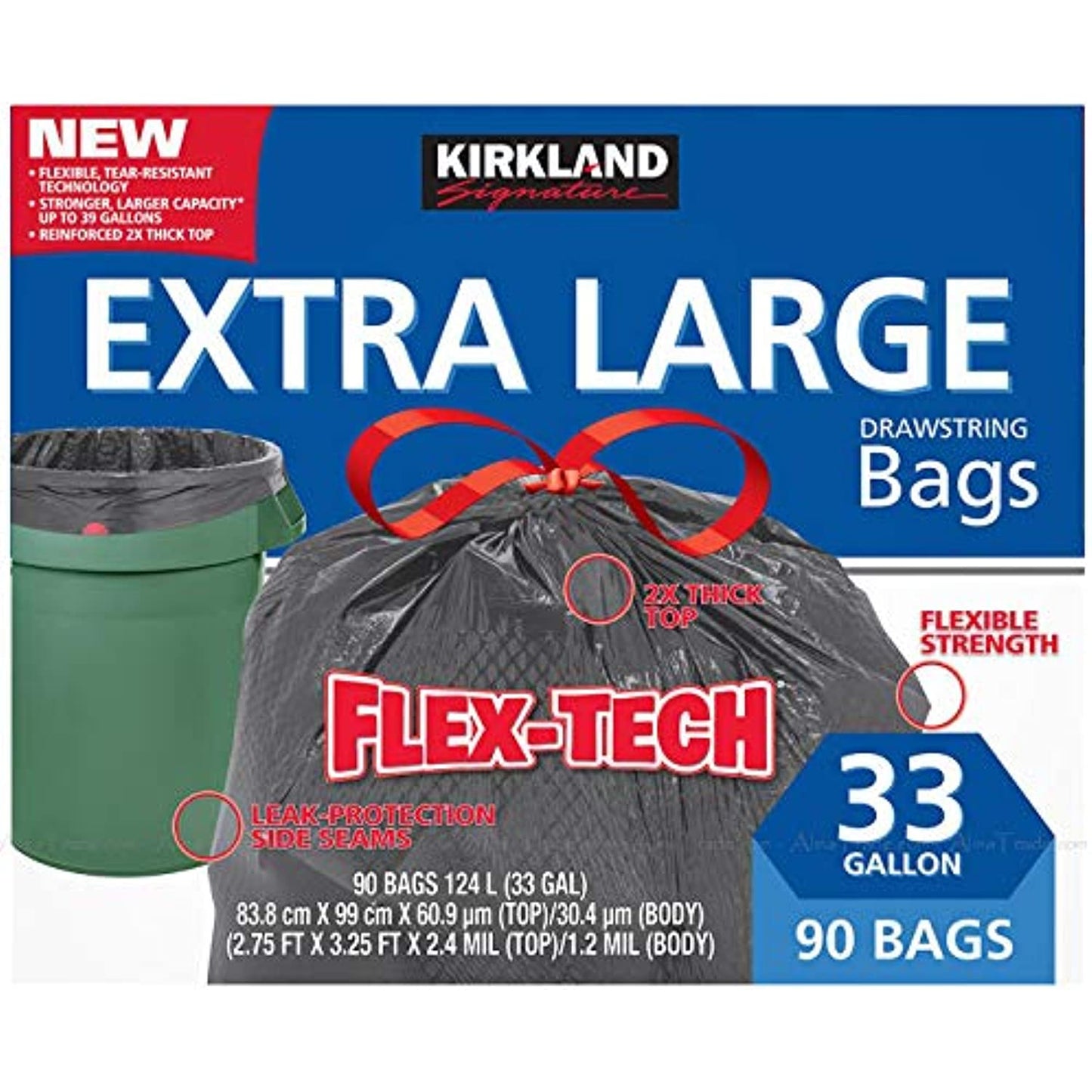 Kirkland Signature Flex-tech 33 Gallon Trash Bag, 90count, 1count