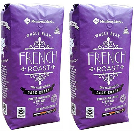 Member's Mark Fair Trade Certified French Roast Coffee, Whole Bean, 2.5 Pound (Pack of 2)