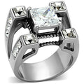 Reliable and Fast Men's Princess Cut Simulated Diamond Silver Stainless Steel Ring Size 8-14 (9)
