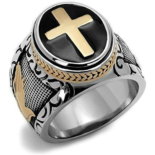 Reliable and Fast Men's Black & Silver Stainless Steel Christian HOLY Cross Ring Size 8-14 (14)