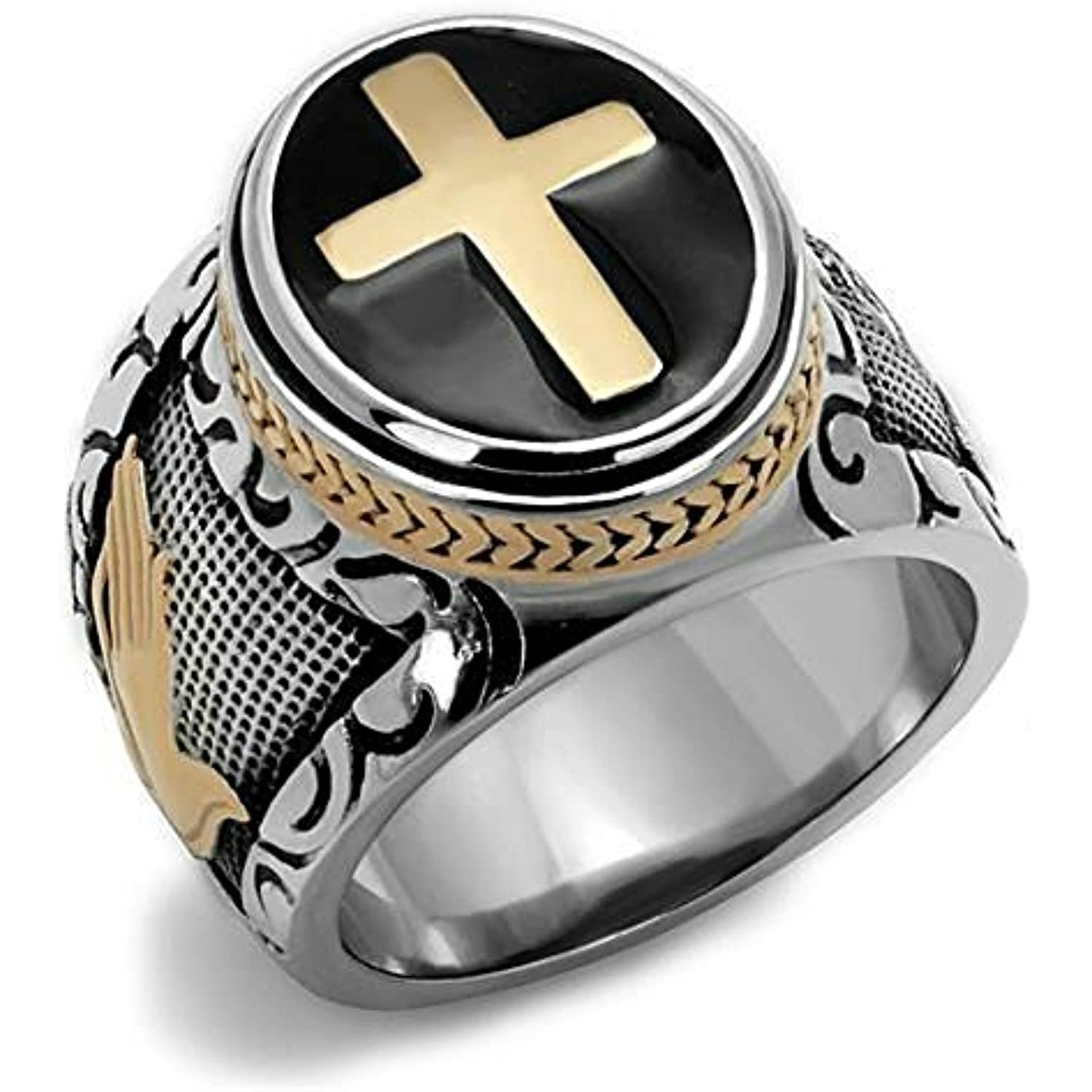 Reliable and Fast Men's Black & Silver Stainless Steel Christian HOLY Cross Ring Size 8-14 (11)