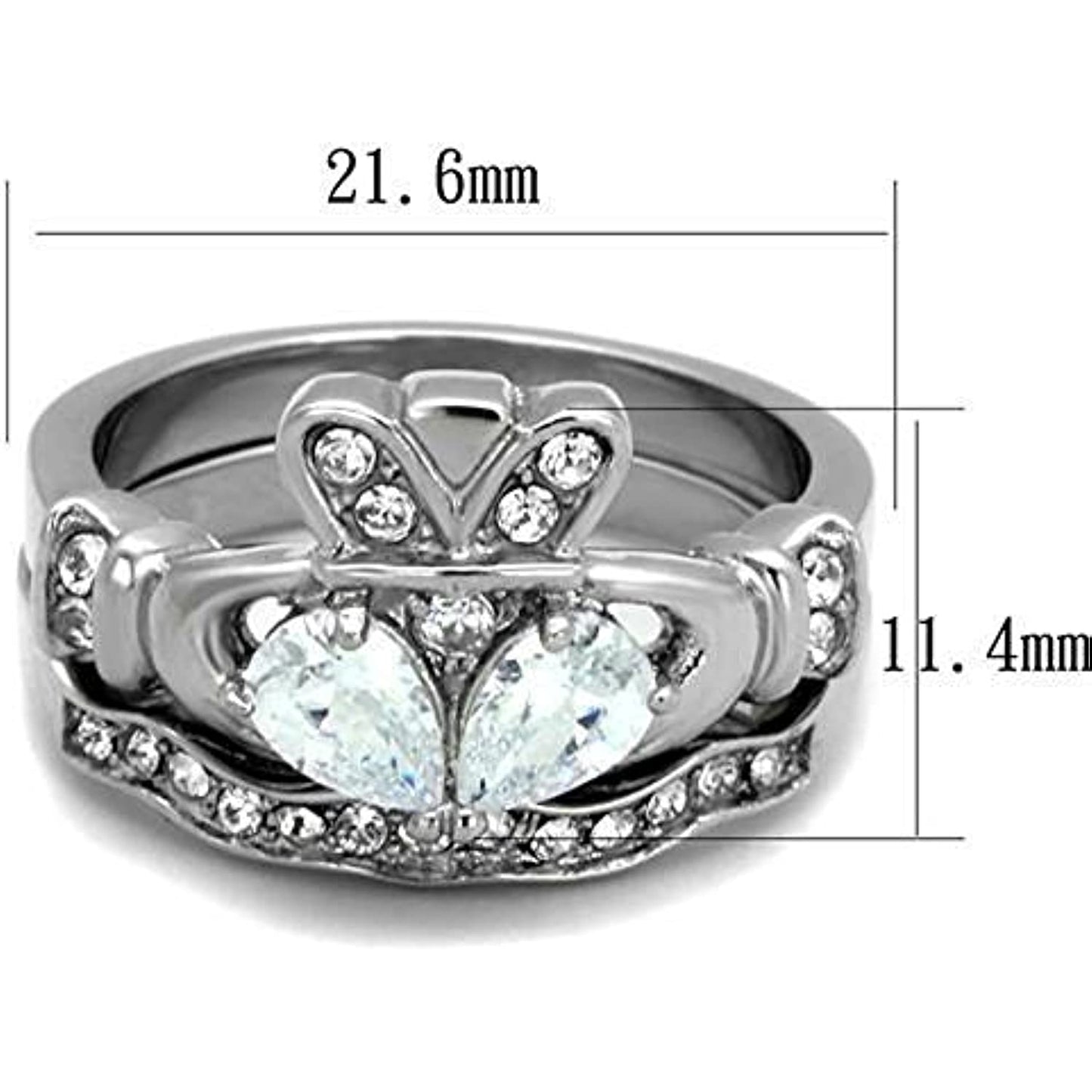 Reliable and Fast Women's Irish Claddagh AAA CZ Stainless Steel Wedding Ring Band Set Size 5-10 (7)