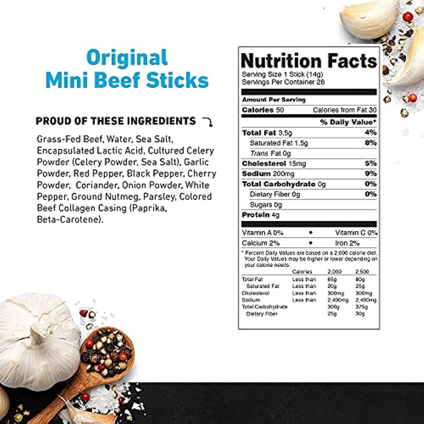 Original Mini Jerky Beef Sticks by Country Archer, 100% Grass-Fed, Gluten Free, High Protein Snacks, .5 Ounce, 28 Count�