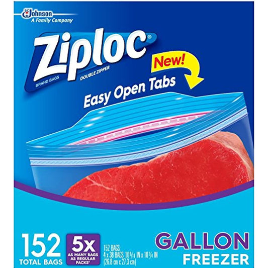 Ziploc Double Zipper Freezer Gallon Bags, Total: 152 Bags (4 X 38 Count)