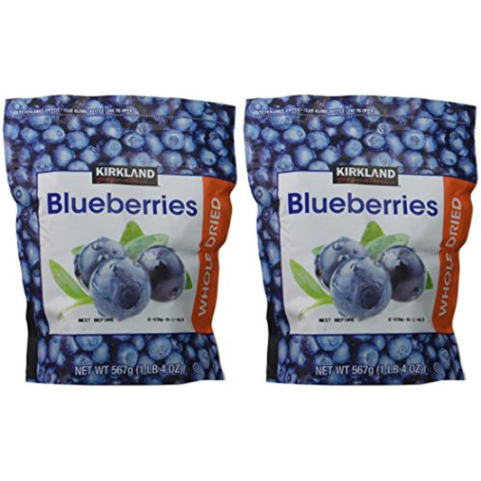 Kirkland Signature Whole Dried Blueberries: 2 Bags of 20 Oz (1 Bag is 1LB 4 OZ which is 20 Ounces)