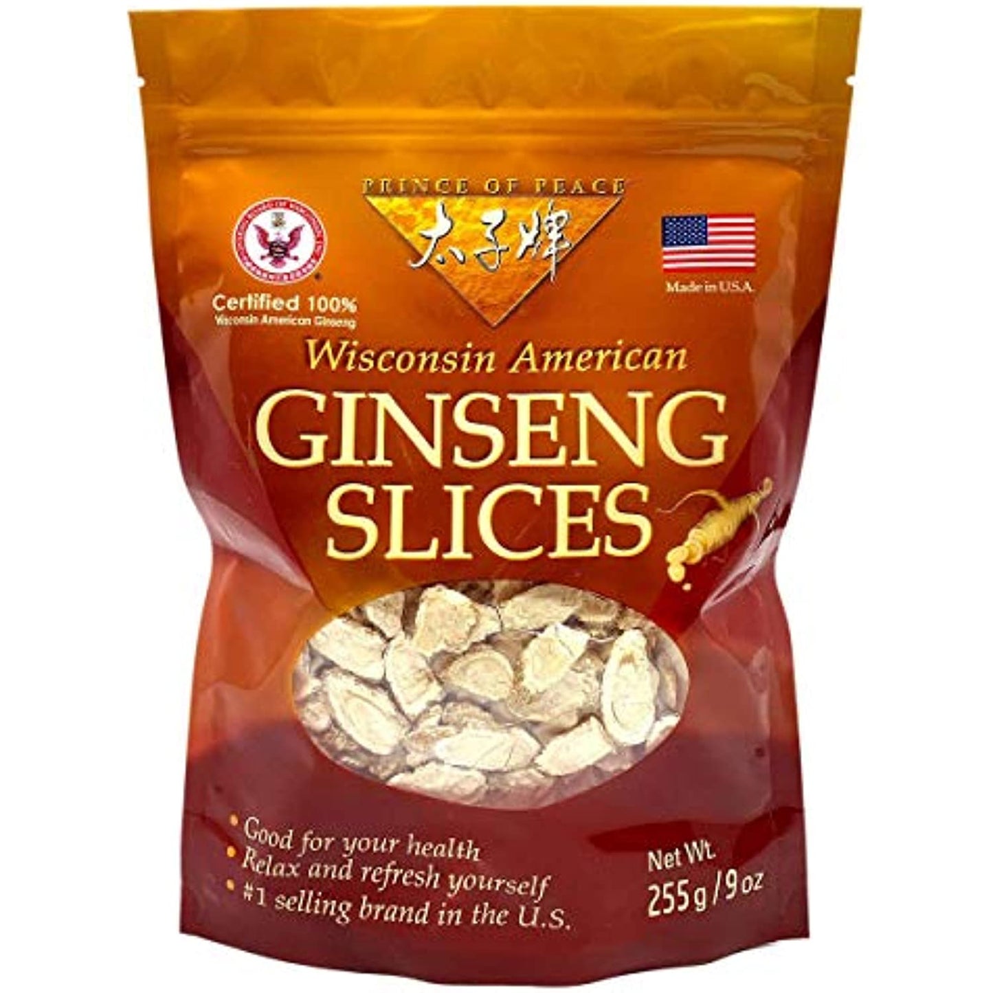 Prince of Peace Pure Ginseng Slices 100% Wisconsin American, 9 Ounce, 255g