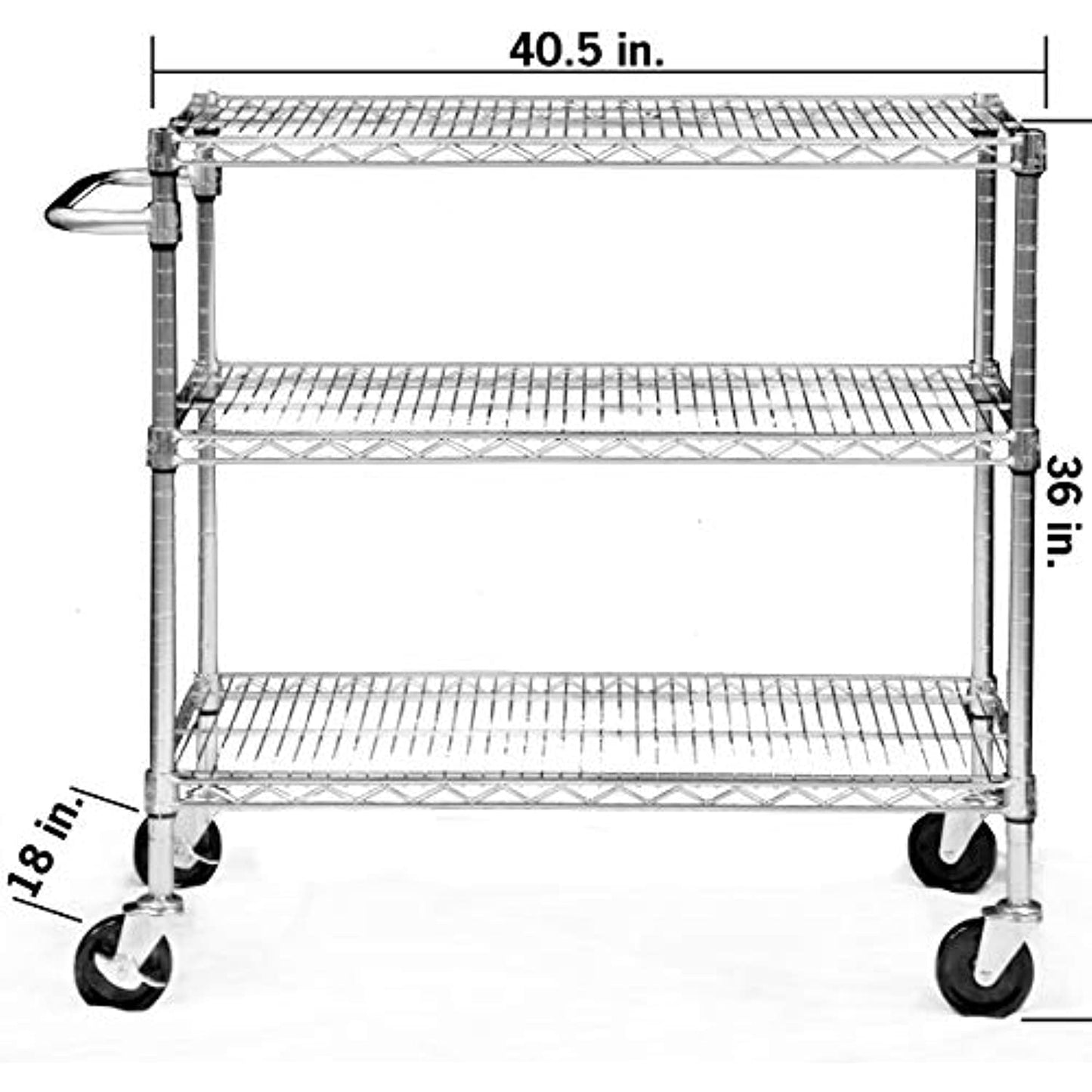 TRINITY EcoStorage Heavy Duty 3 Tier Rolling Cart for Kitchen Organization, Garage Storage, Commercial and Industrial Use, NSF Certified, 800 Pound Capacity, 40.25� by 36� by 18�, Chrome