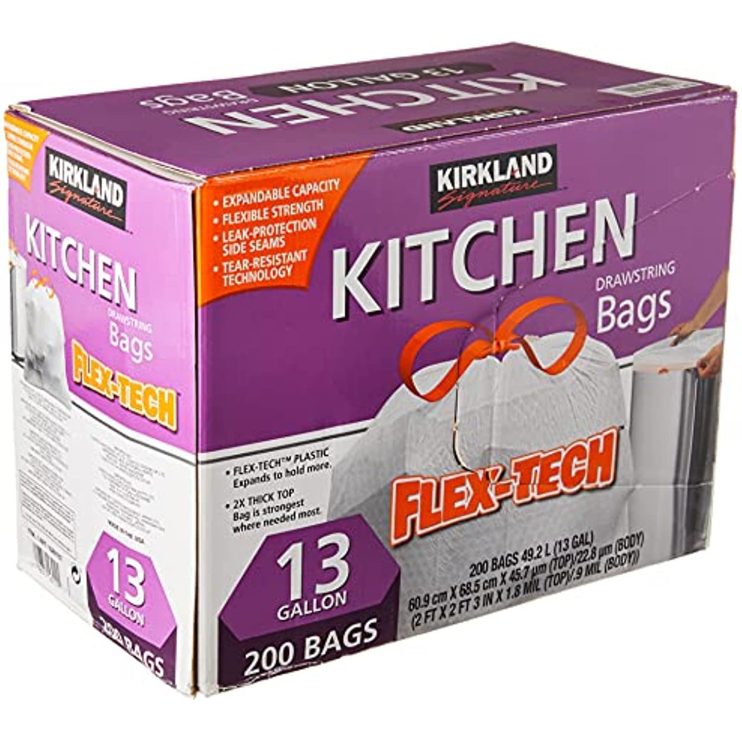 Kirkland Signature Drawstring Kitchen Trash Bags - 13 Gallon - 200 Count