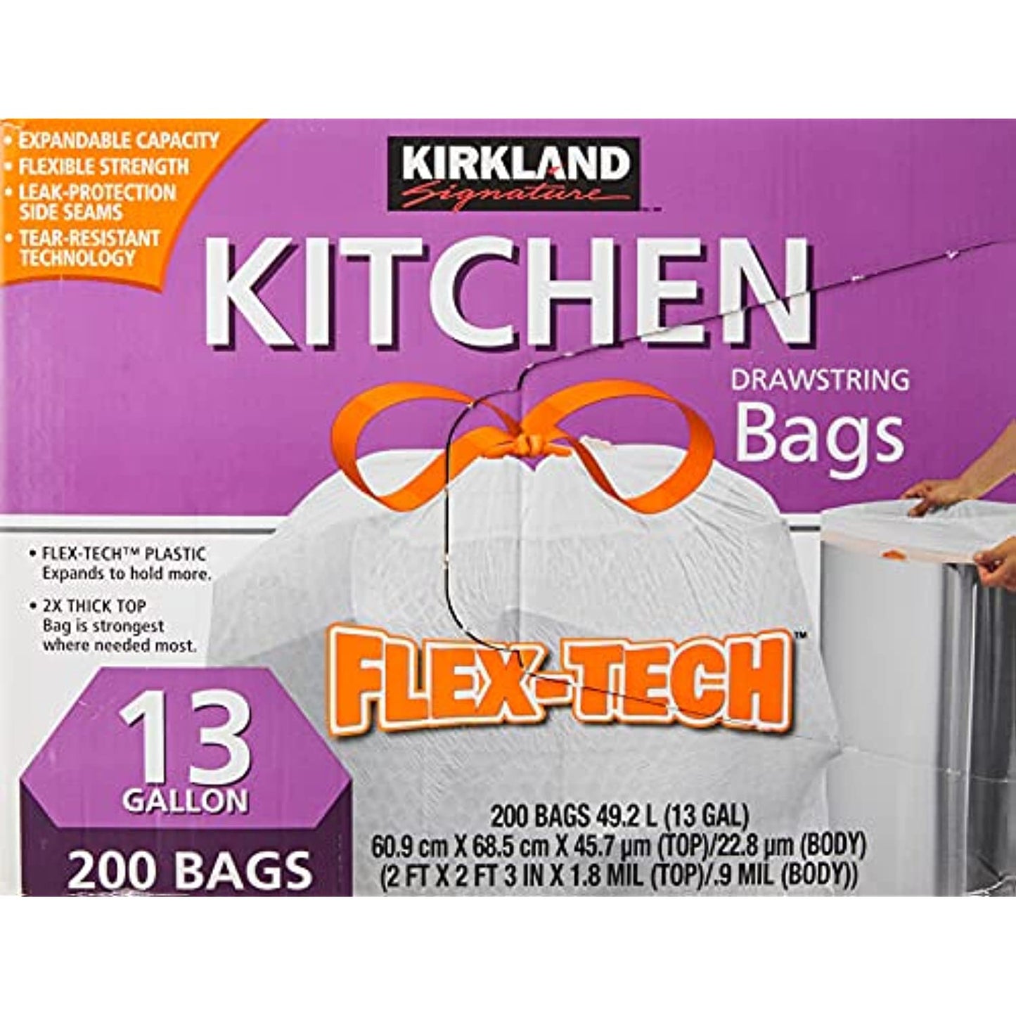 Kirkland Signature Drawstring Kitchen Trash Bags - 13 Gallon - 200 Count