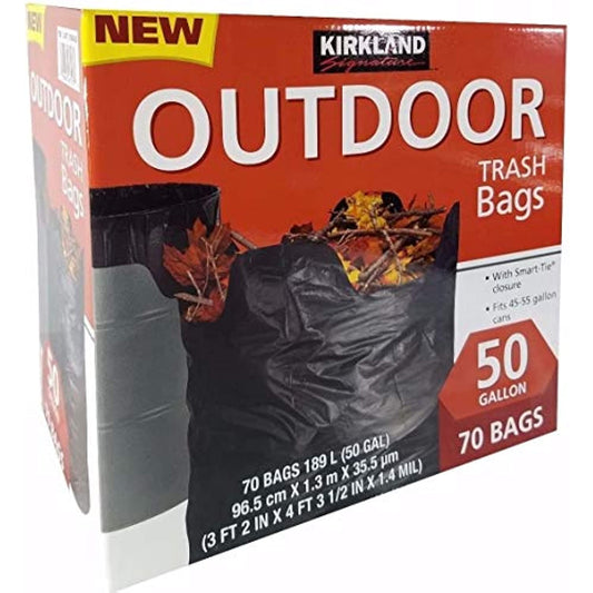 Kirkland Signature Smart Closure Outdoor Lawn 50 Gallon Trash Bags, 70Count