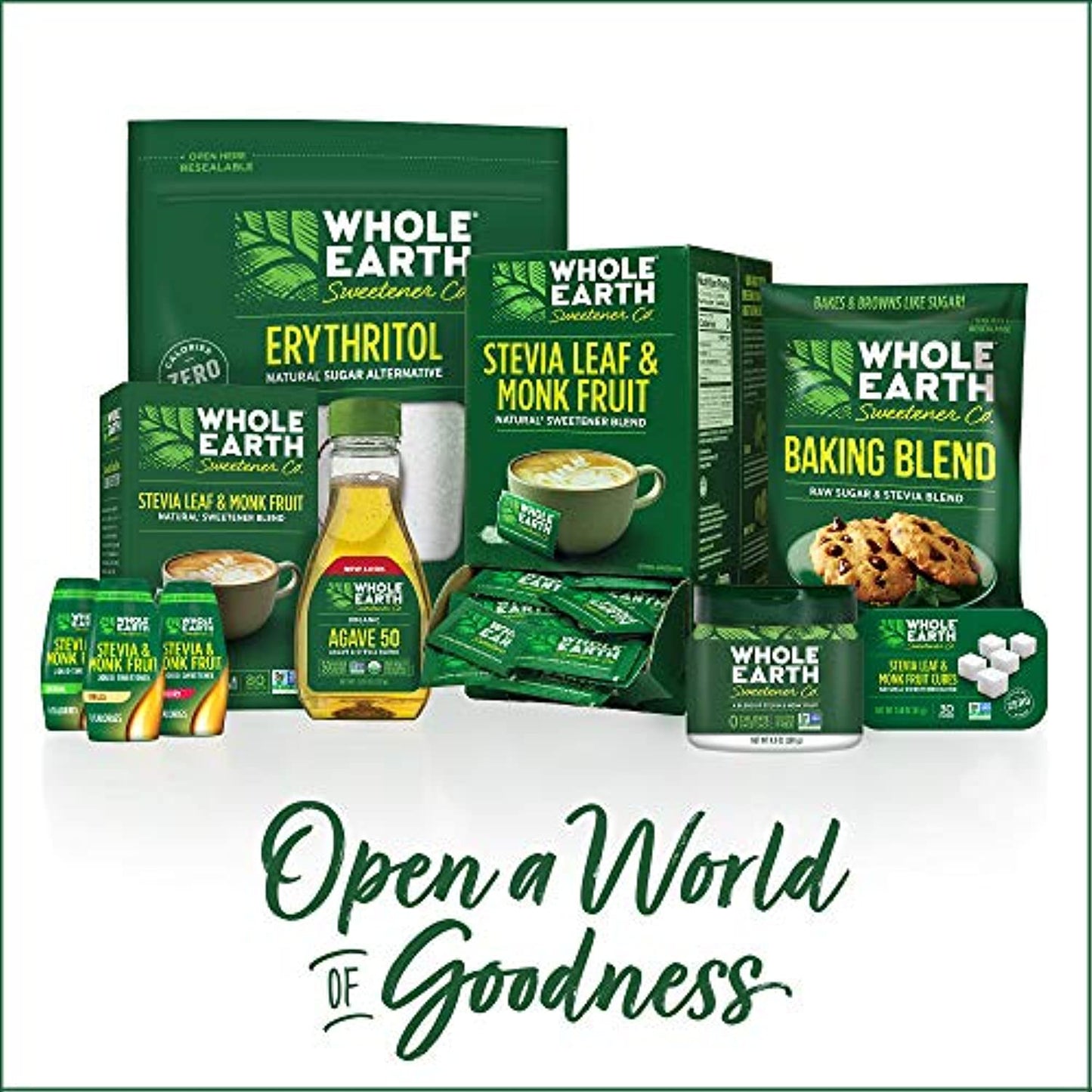 WHOLE EARTH Stevia & Monk Fruit Plant-based Sweetener, 400 Packets