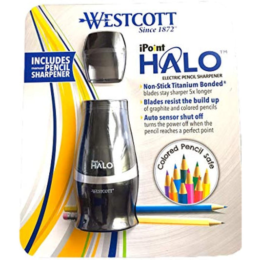 Westcott HALO iPoint ELECTRIC PENCIL SHARPENER includes 1 manual sharpener Color Black/Transparent