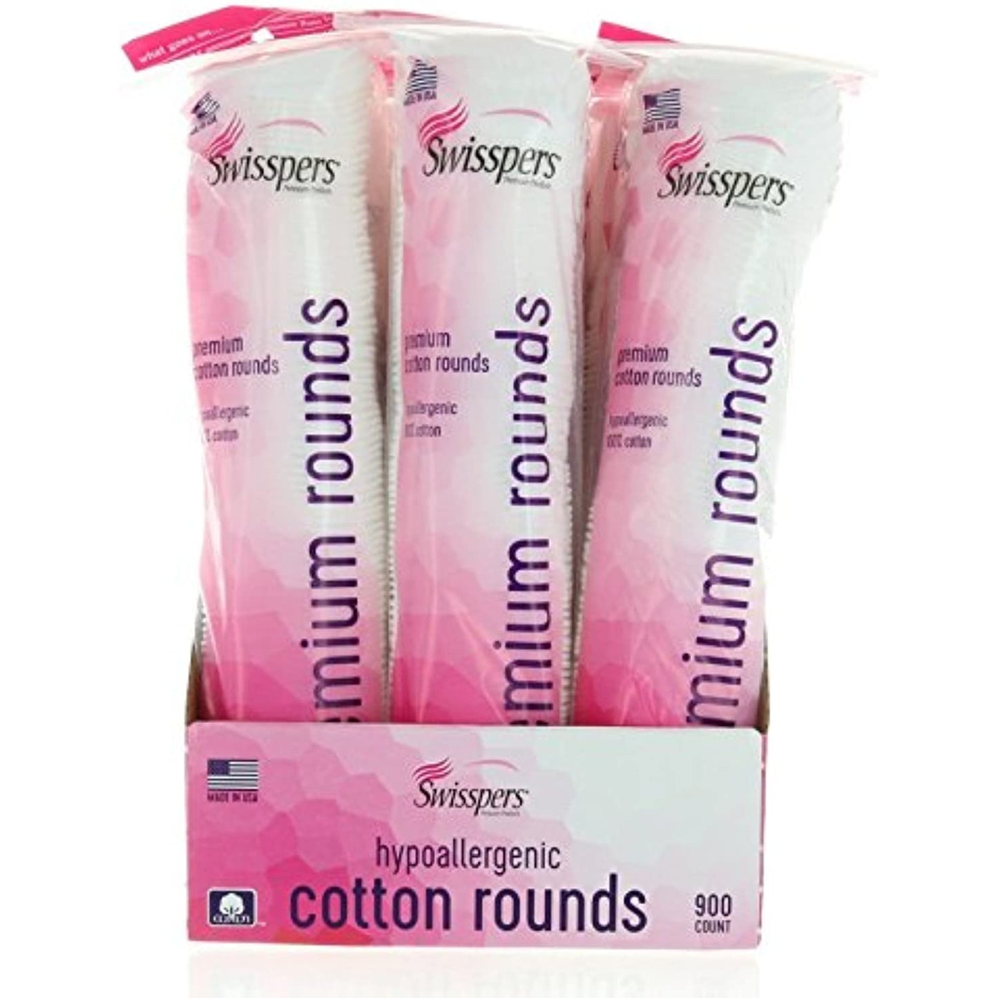 Swisspers Premium Hypoallergenic Cotton Rounds, 900 Count